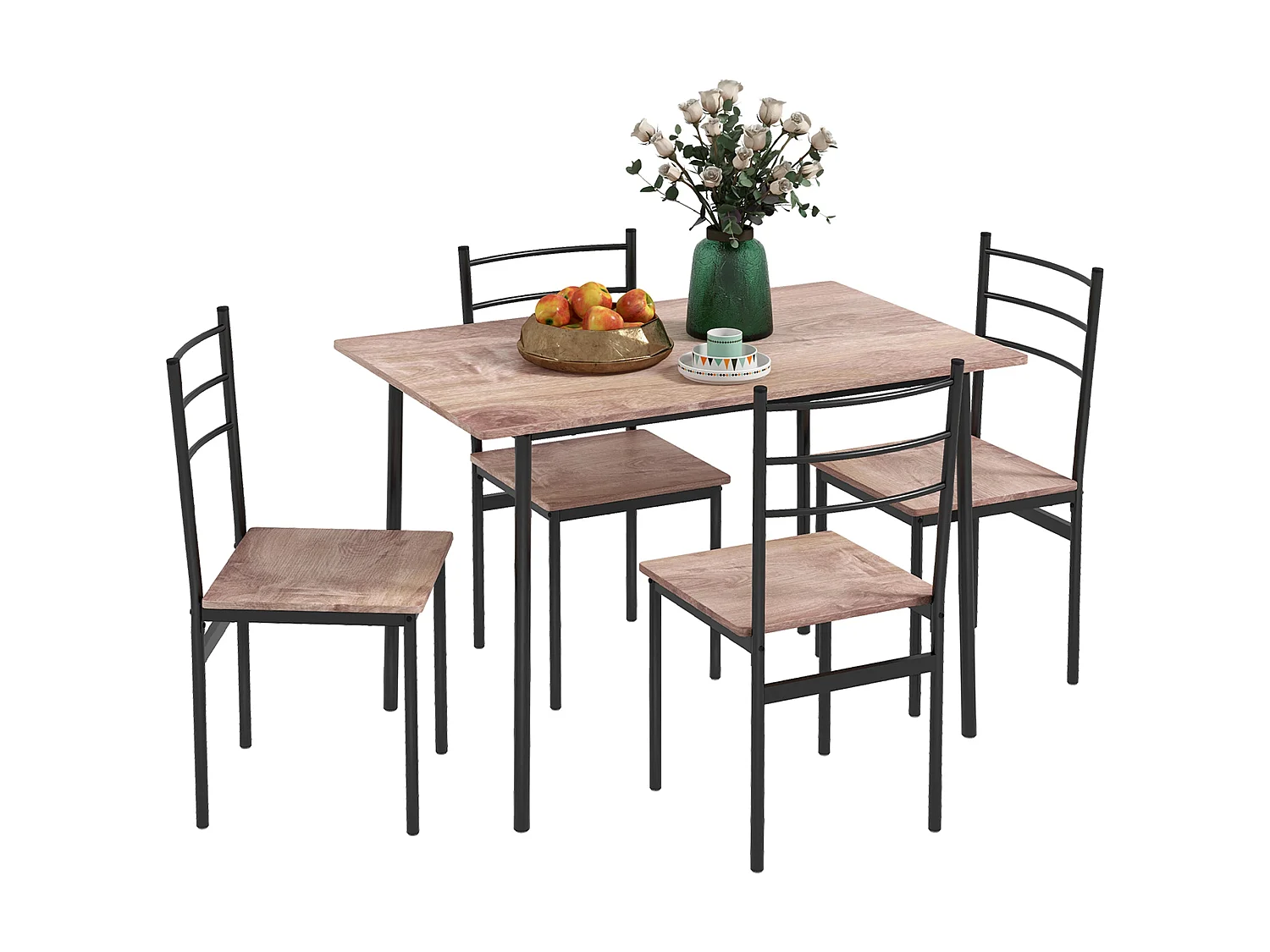 Kaloro 5 Piece Space Saving Dining Set Black Steel Frame Wood Effect Tops
