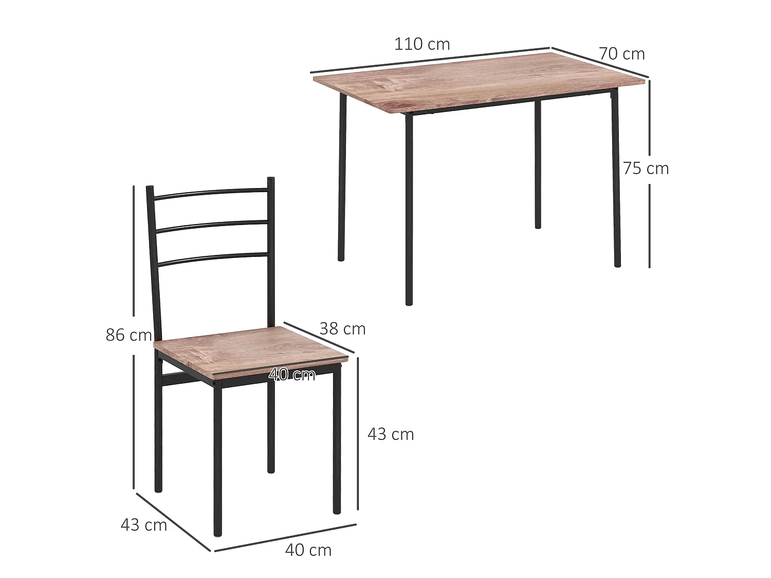 Kaloro 5 Piece Space Saving Dining Set Black Steel Frame Wood Effect Tops