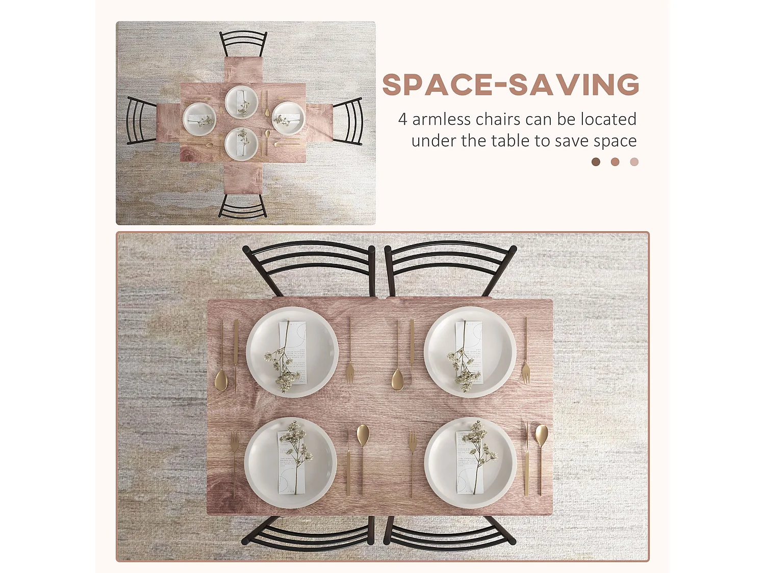 Kaloro 5 Piece Space Saving Dining Set Black Steel Frame Wood Effect Tops