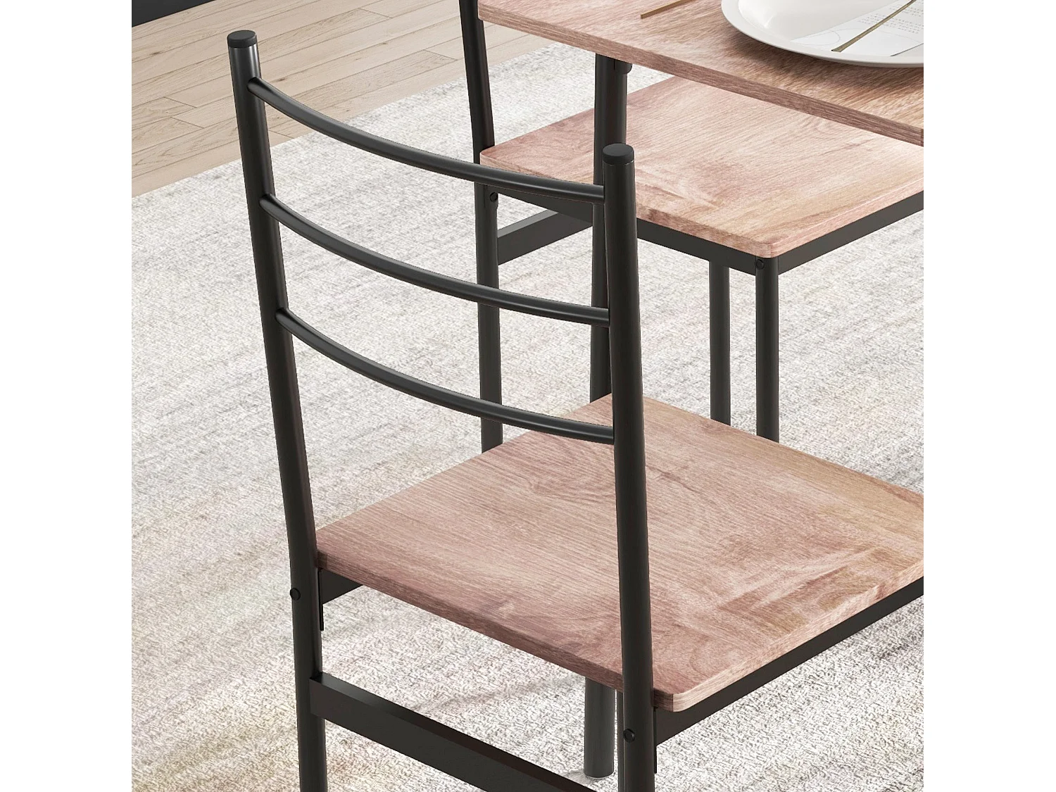 Kaloro 5 Piece Space Saving Dining Set Black Steel Frame Wood Effect Tops