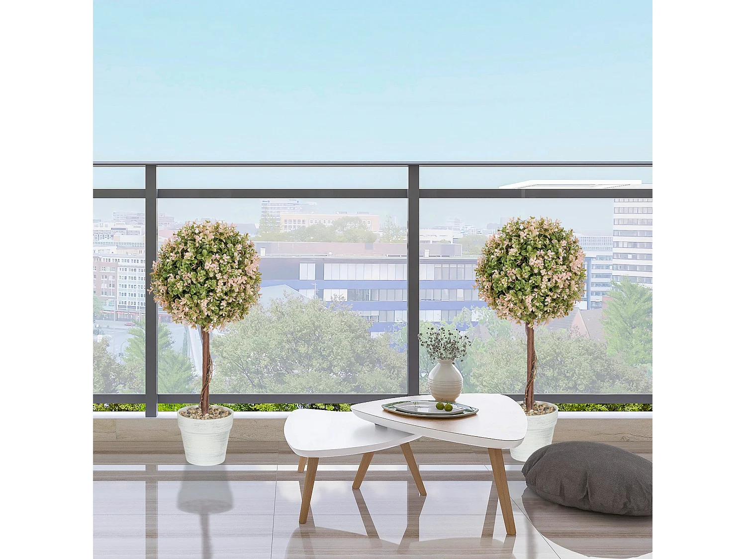 Lovea Set of 2 Artificial Murraya Flower Plants in Pots 60cm Cream White