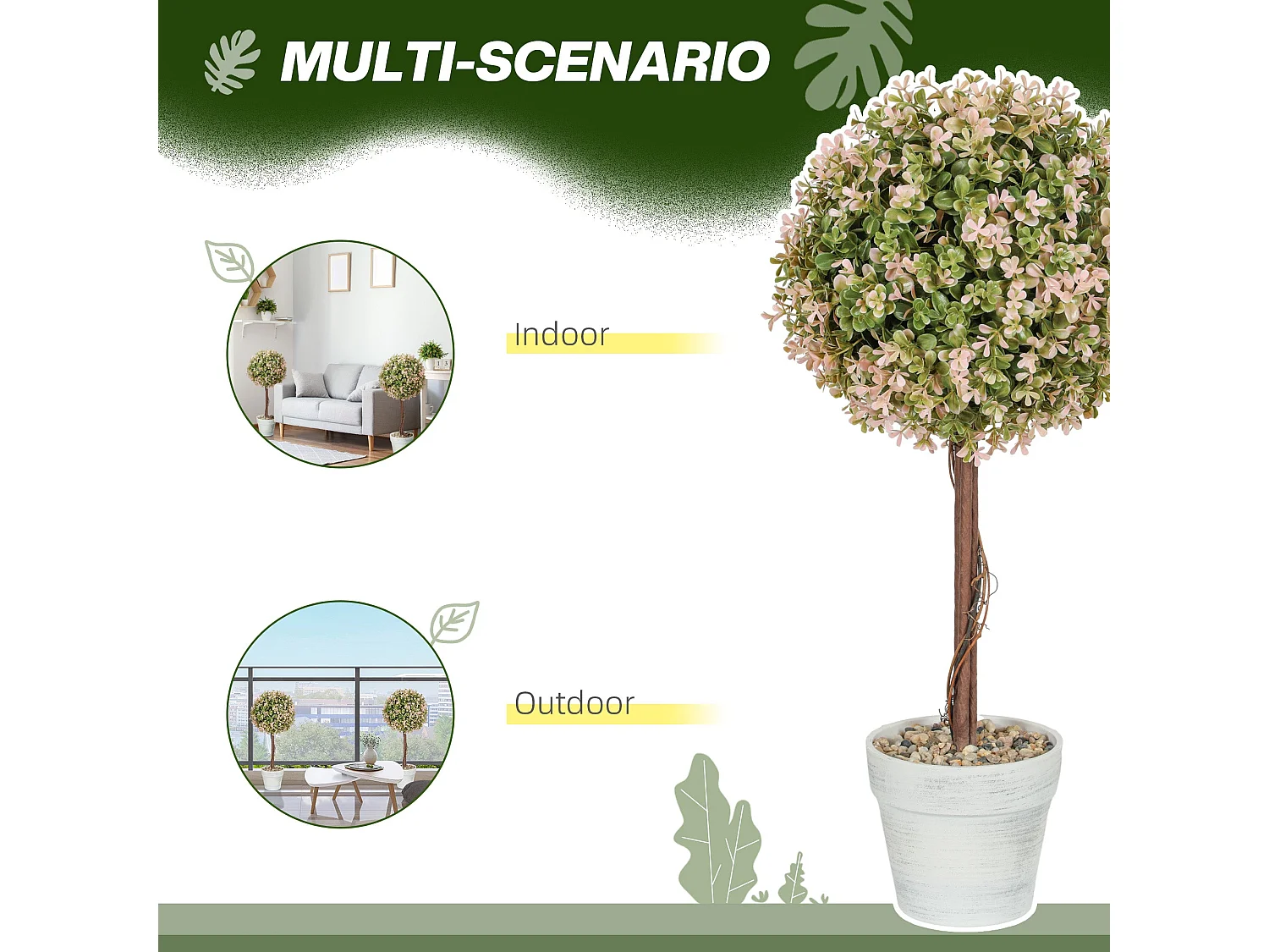 Lovea Set of 2 Artificial Murraya Flower Plants in Pots 60cm Cream White