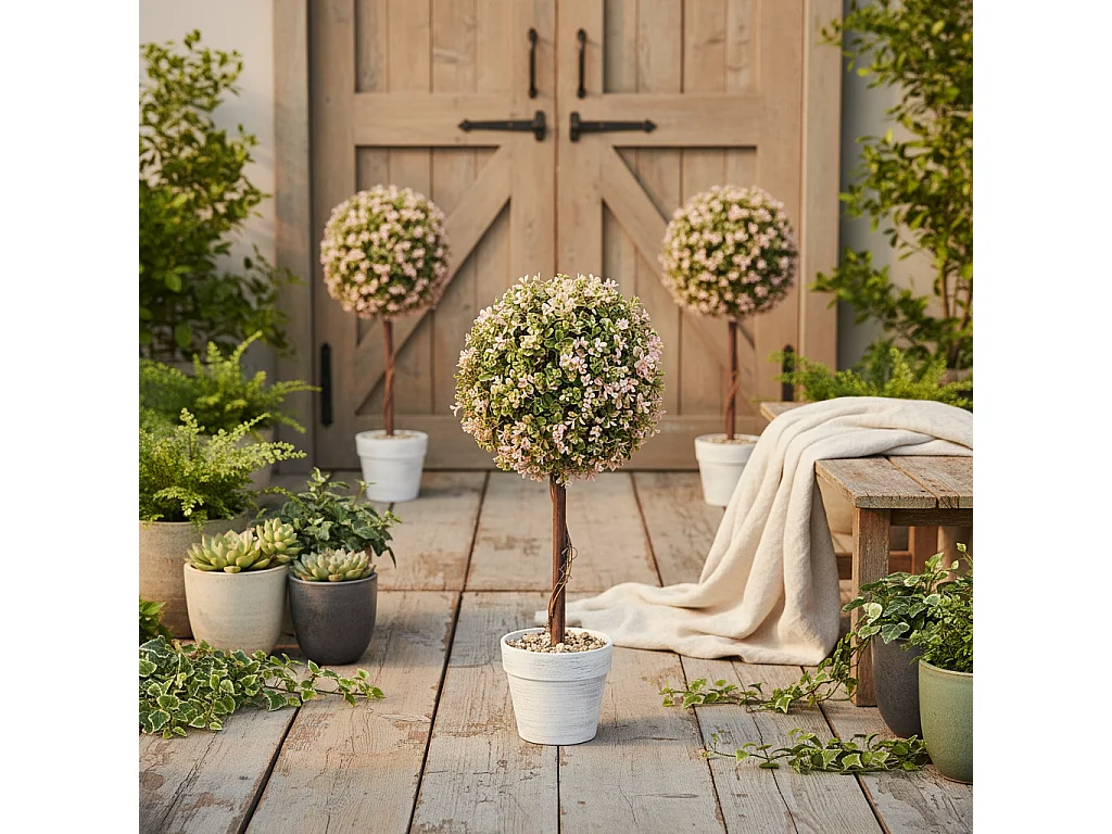 Lovea Set of 2 Artificial Murraya Flower Plants in Pots 60cm Cream White
