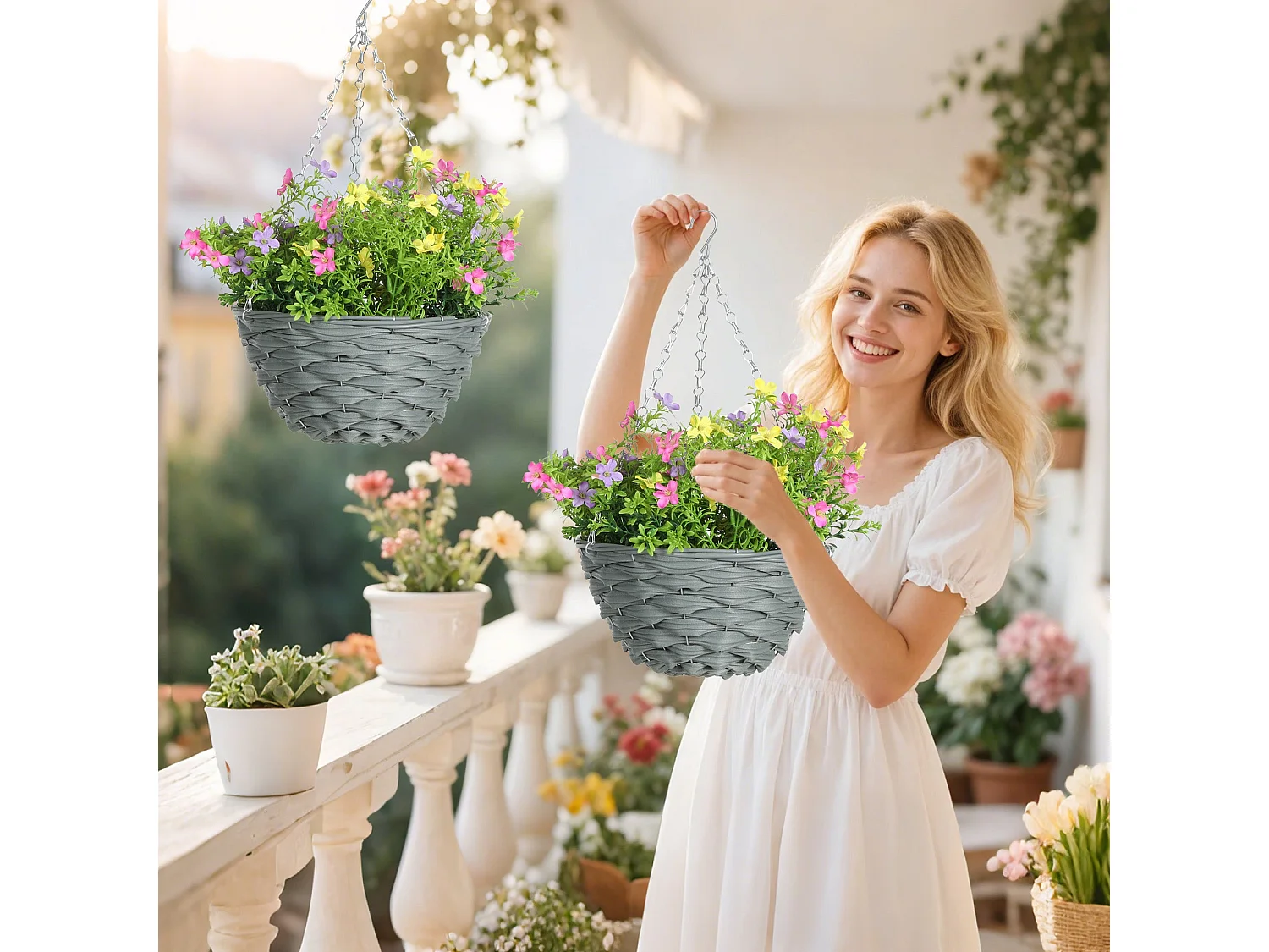 Viravi Set of 2 Hanging Artificial Cosmos Flower Displays Mixed Colours