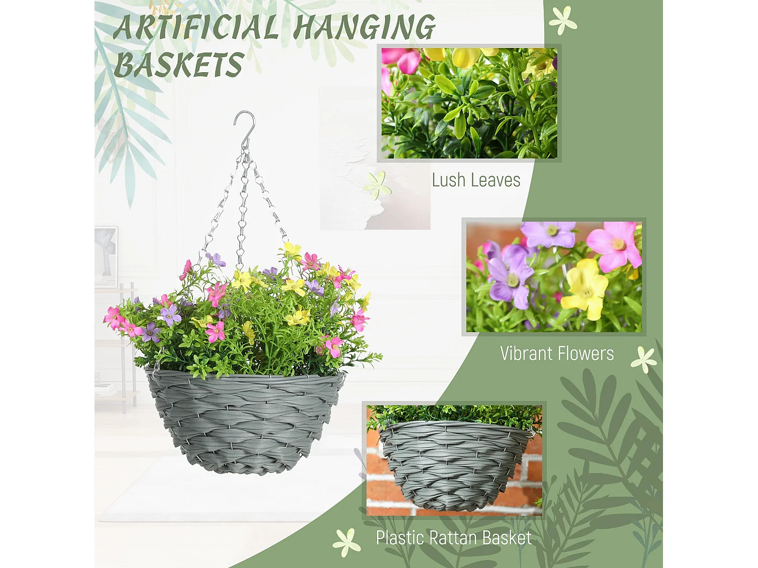 Viravi Set of 2 Hanging Artificial Cosmos Flower Displays Mixed Colours