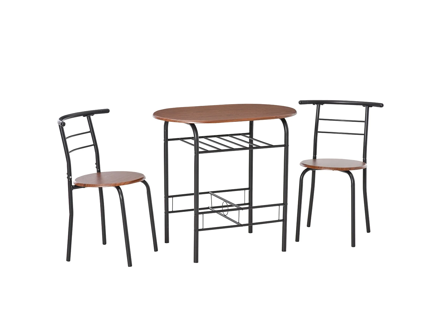 Vidiba 3 Piece Compact Dining Set Natural Wood Effect Table with 2 Black Metal Chairs