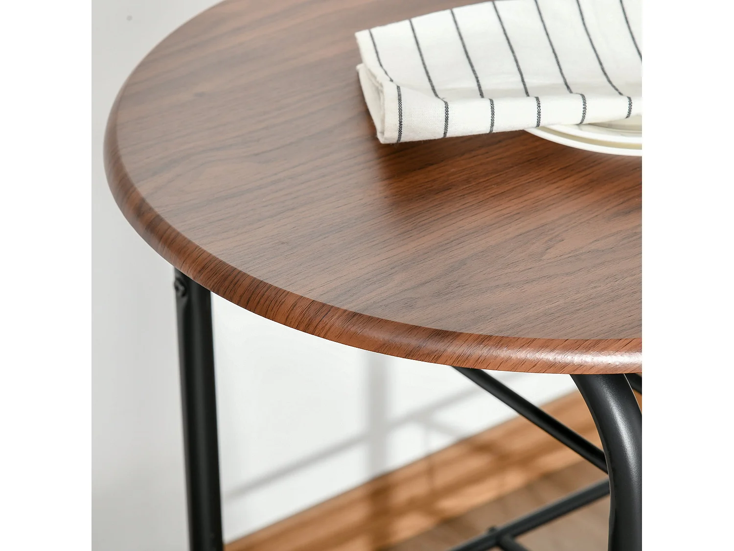 Vidiba 3 Piece Compact Dining Set Natural Wood Effect Table with 2 Black Metal Chairs