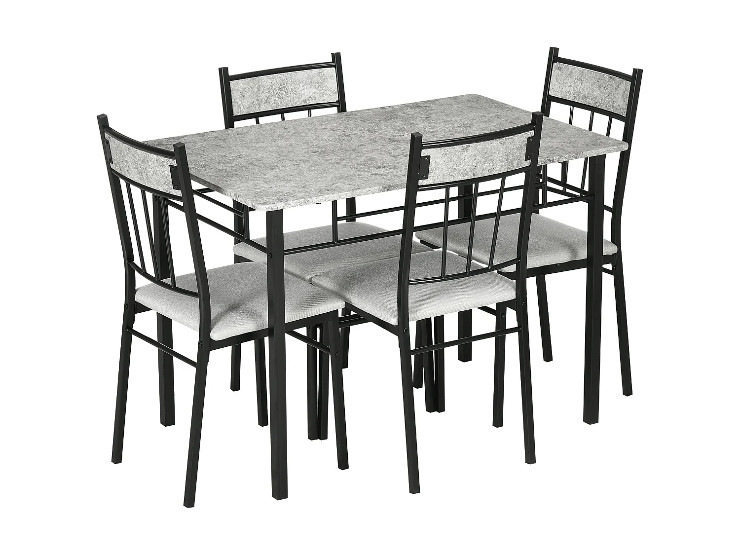 Lera 5 Piece Marble Effect Grey and Black Dining Set Rectangular Table with 4 Chairs