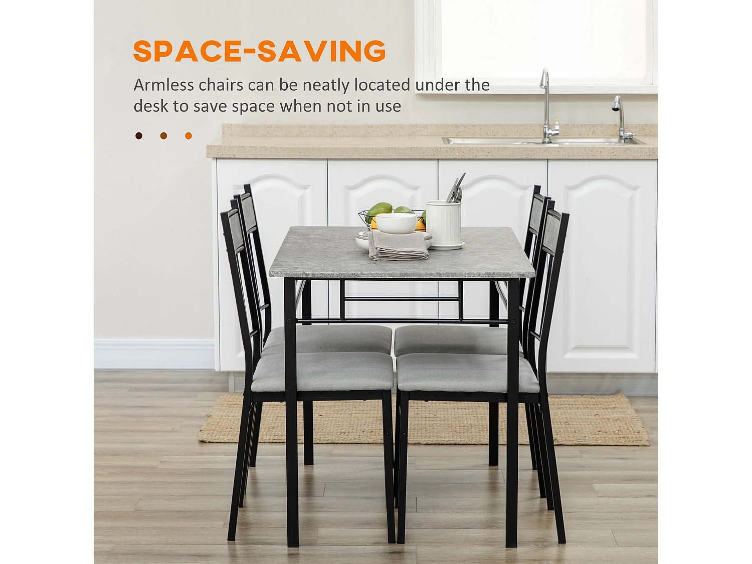 Lera 5 Piece Marble Effect Grey and Black Dining Set Rectangular Table with 4 Chairs