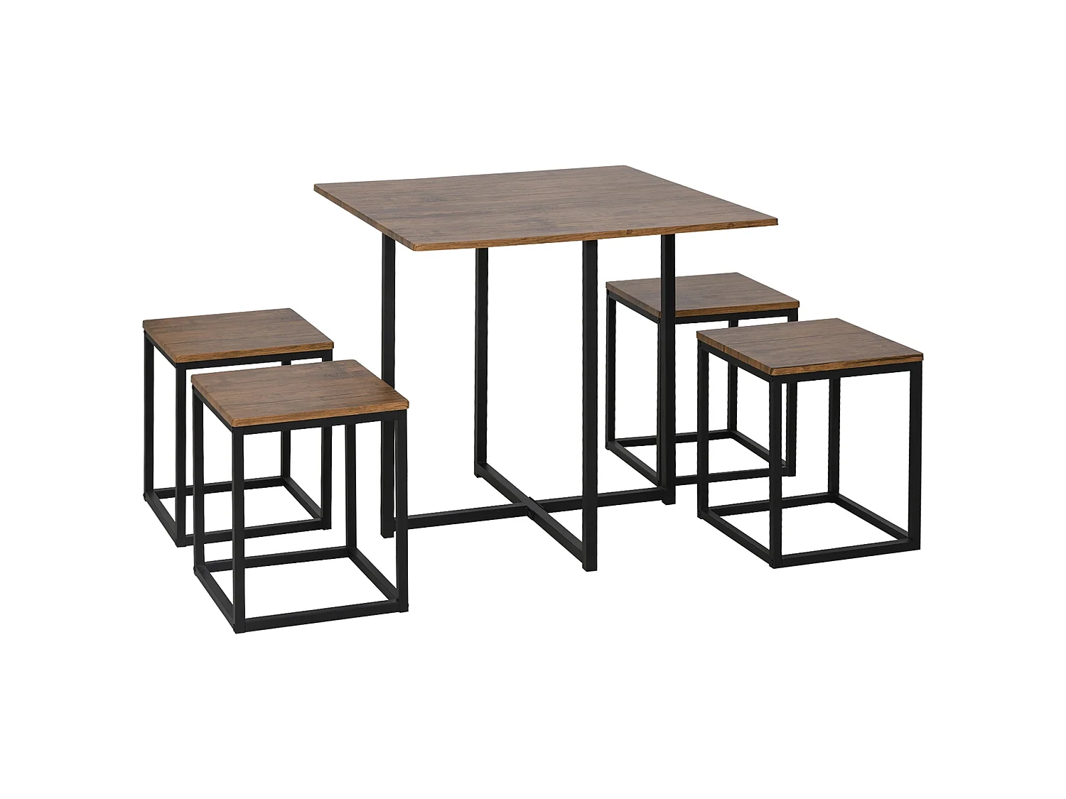 Sajonia 5 Piece Industrial Square Dining Set Brown Wood Effect Top Black Steel Frame
