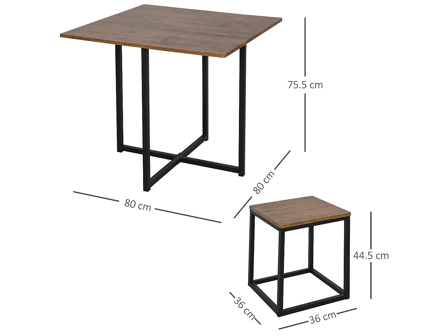Sajonia 5 Piece Industrial Square Dining Set Brown Wood Effect Top Black Steel Frame