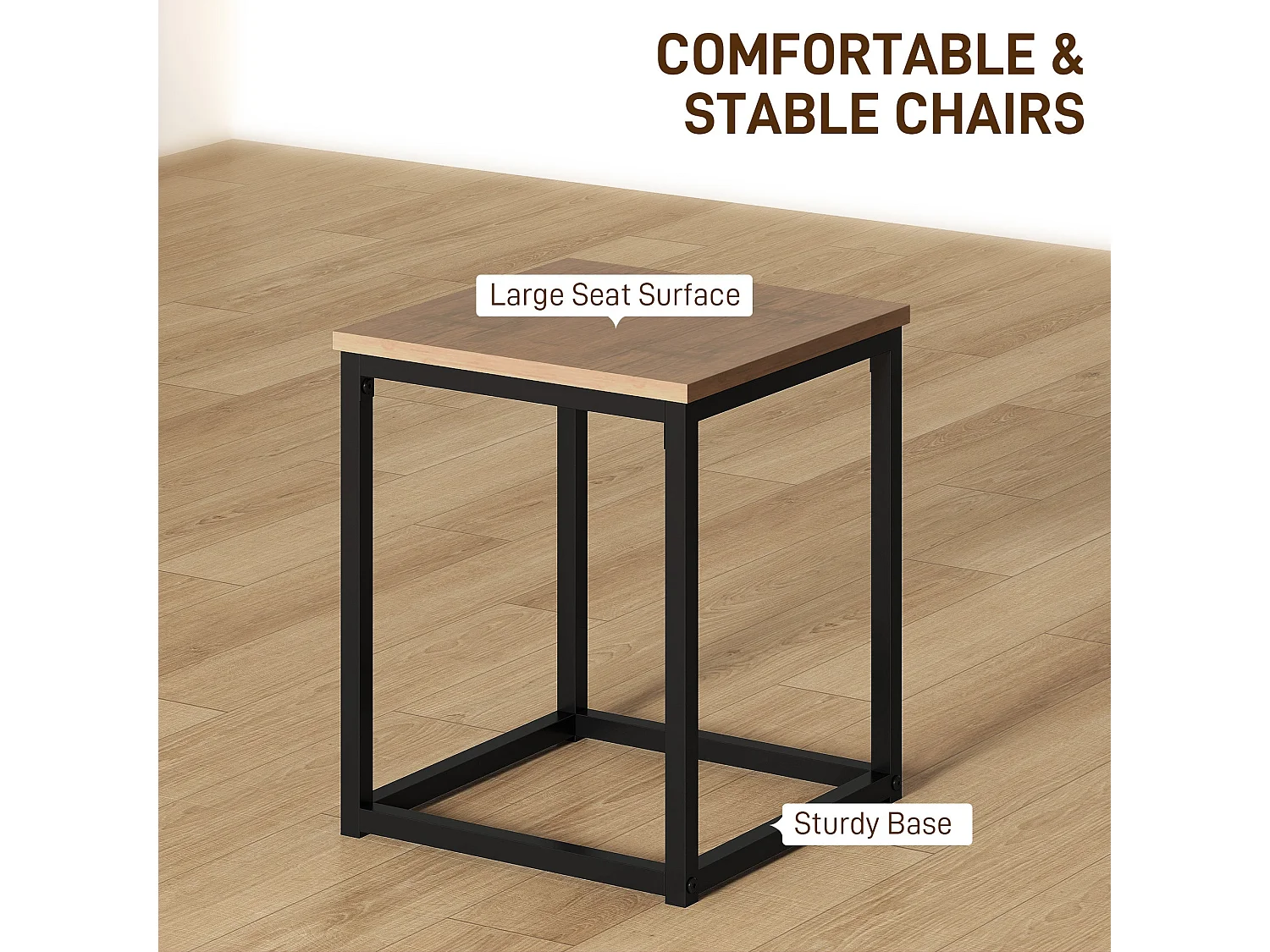 Sajonia 5 Piece Industrial Square Dining Set Brown Wood Effect Top Black Steel Frame