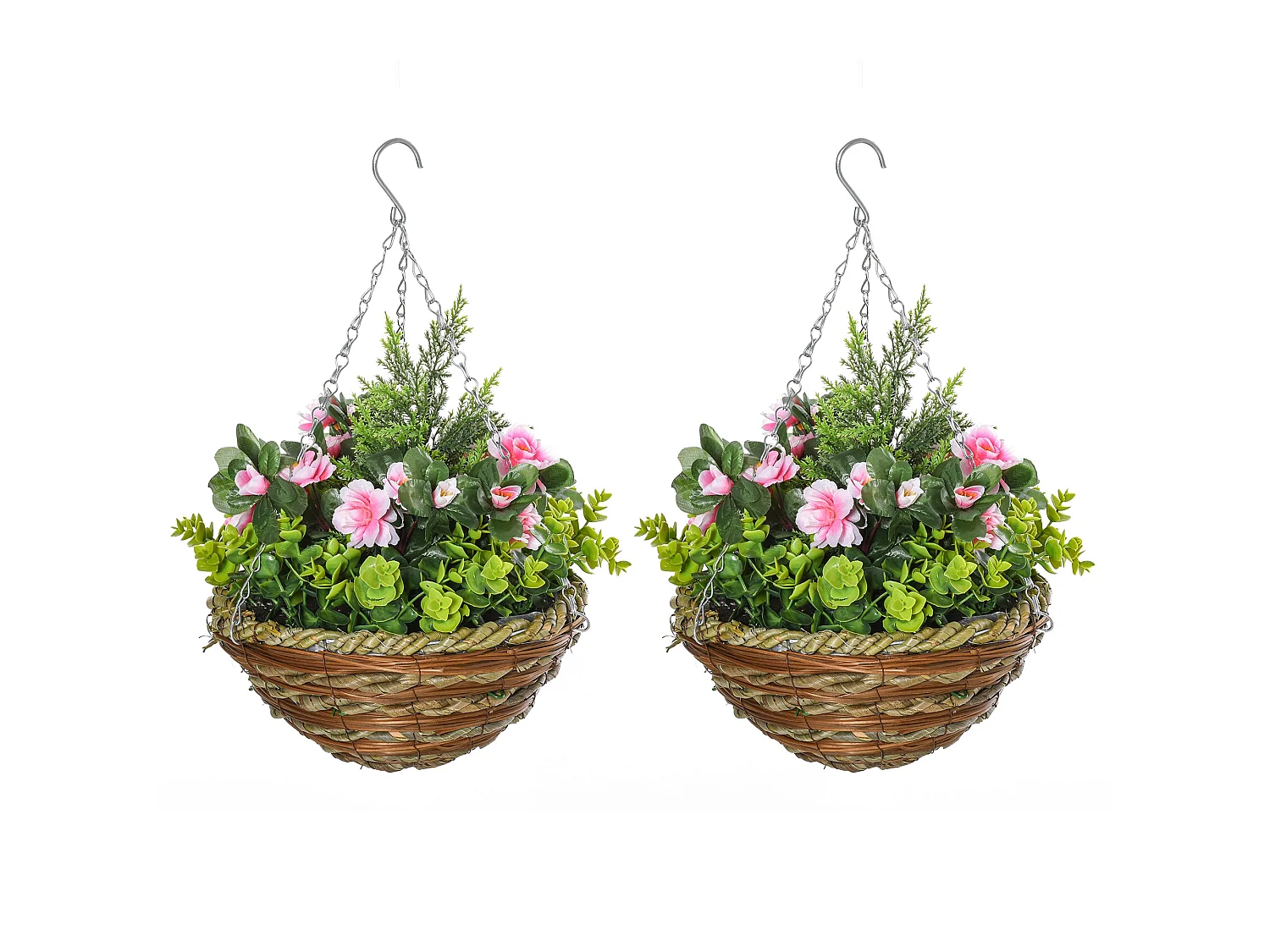 Fifi Set of 2 Hanging Artificial Lisianthus Flower Displays Pink and Green