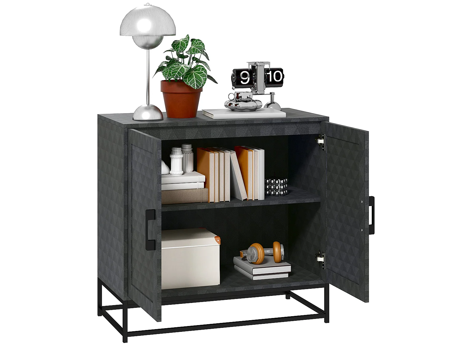 Nelima Black Freestanding Sideboard with Geometric Double Doors