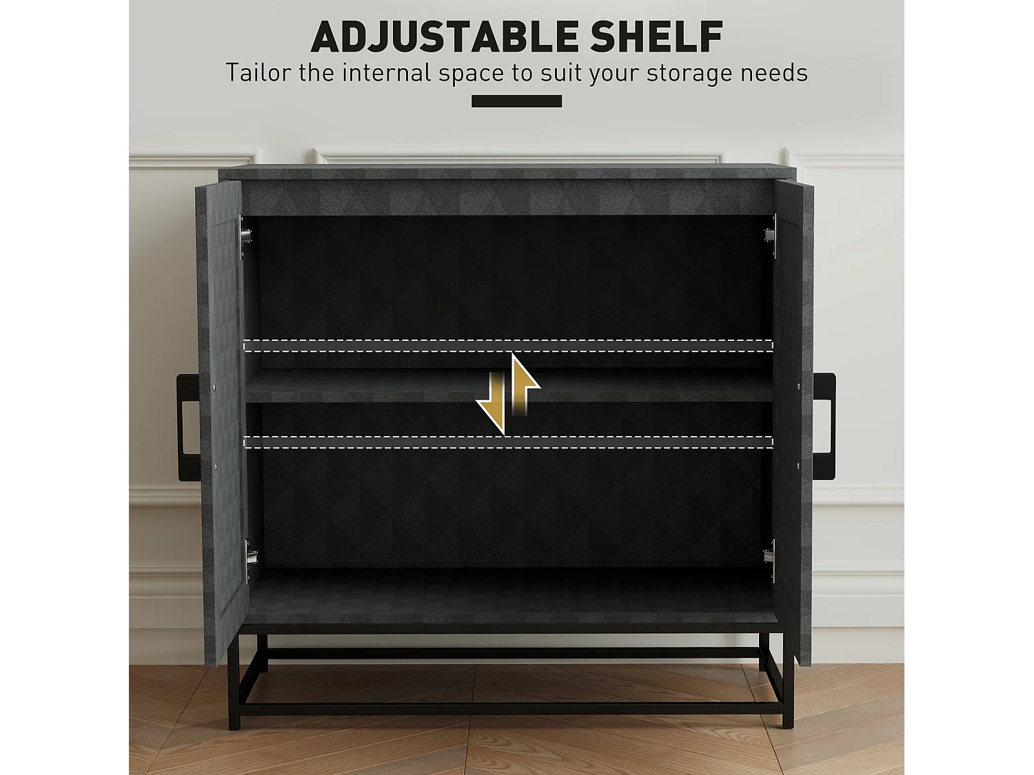 Nelima Black Freestanding Sideboard with Geometric Double Doors