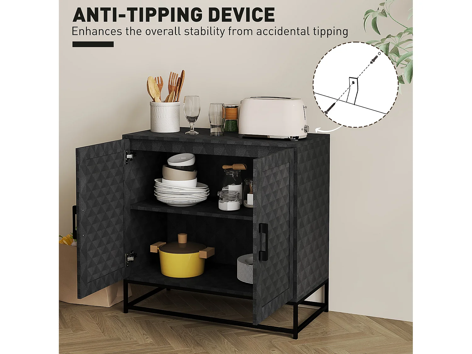 Nelima Black Freestanding Sideboard with Geometric Double Doors