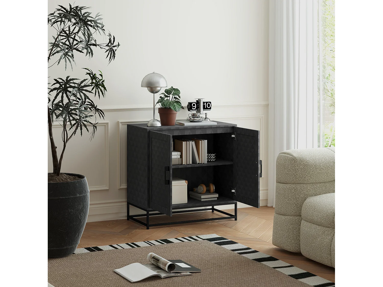 Nelima Black Freestanding Sideboard with Geometric Double Doors