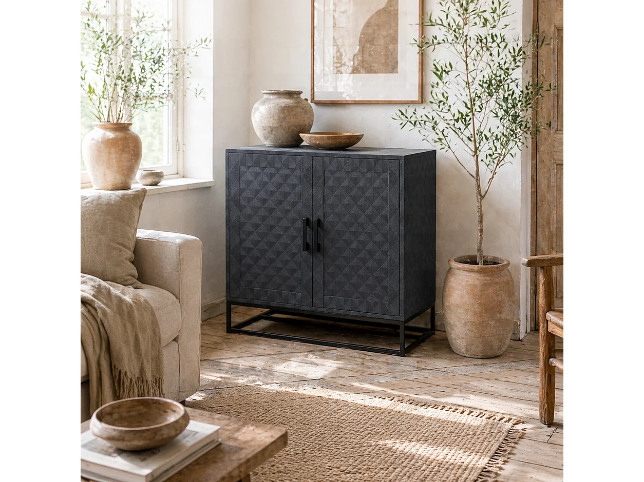 Nelima Black Freestanding Sideboard with Geometric Double Doors