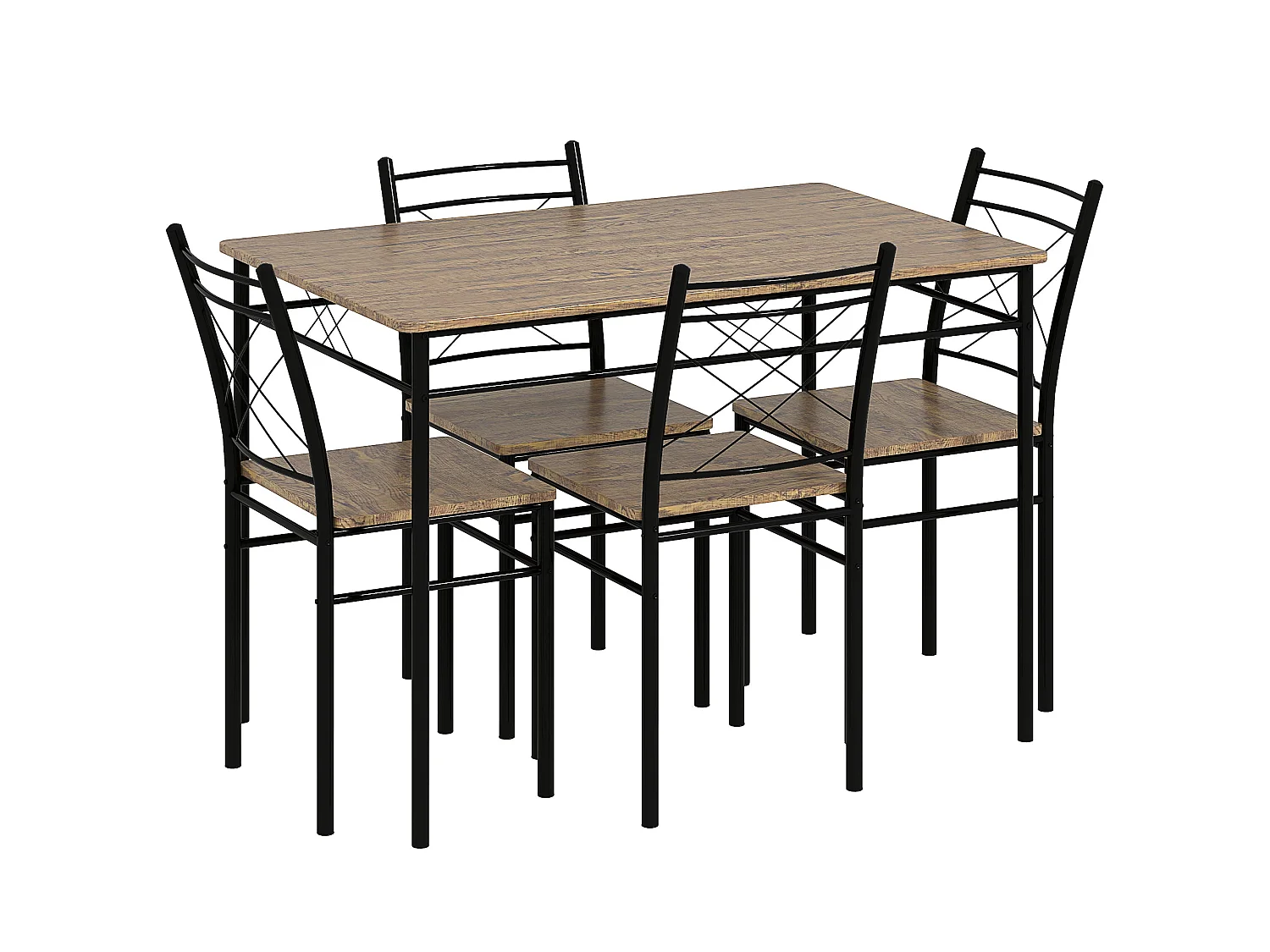 Birutte 5 Piece Oak Effect and Black Minimal Dining Set