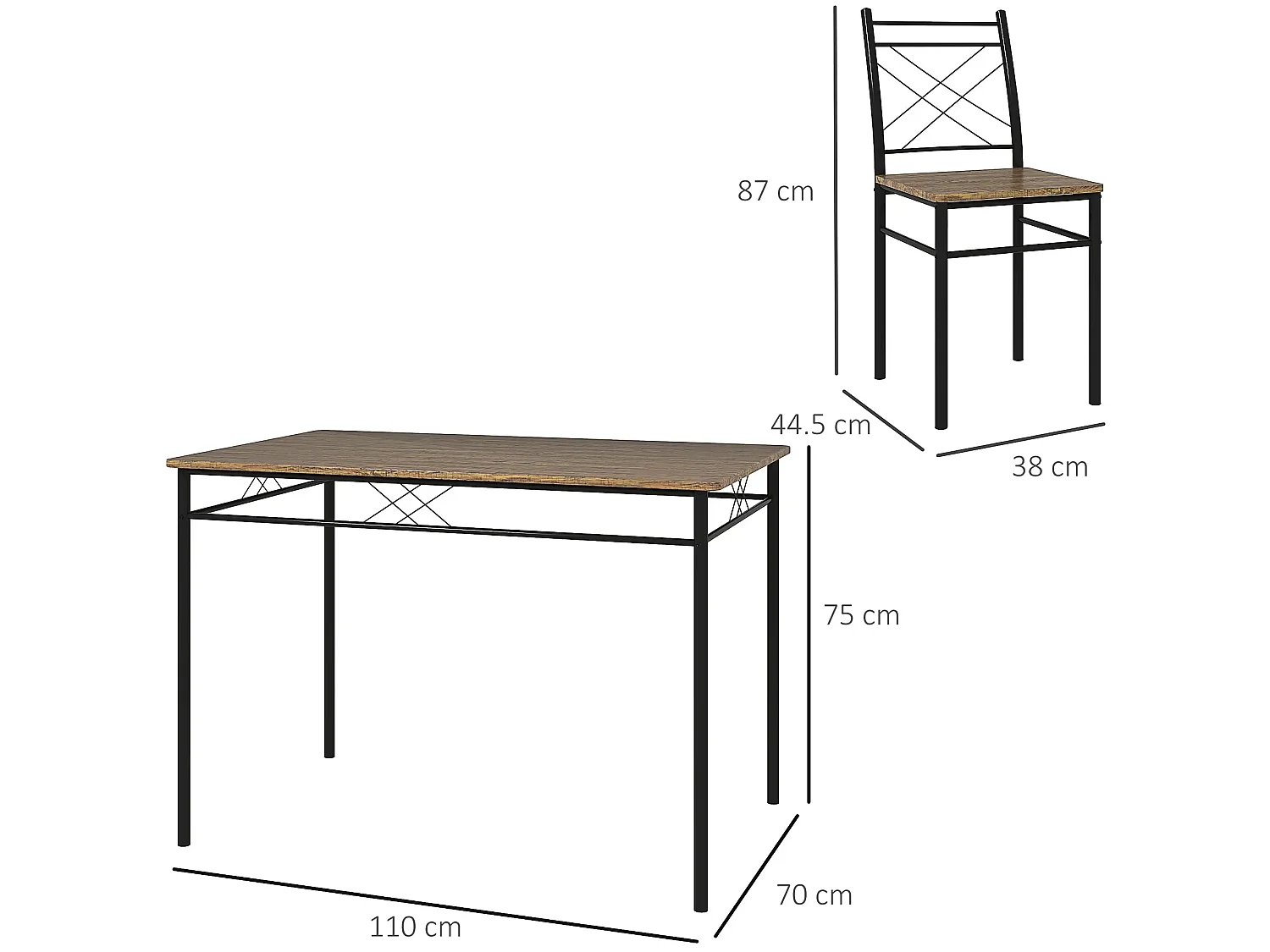 Birutte 5 Piece Oak Effect and Black Minimal Dining Set