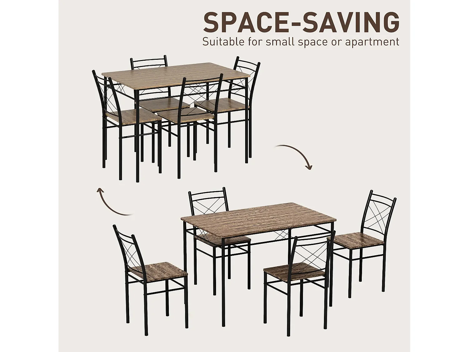 Birutte 5 Piece Oak Effect and Black Minimal Dining Set