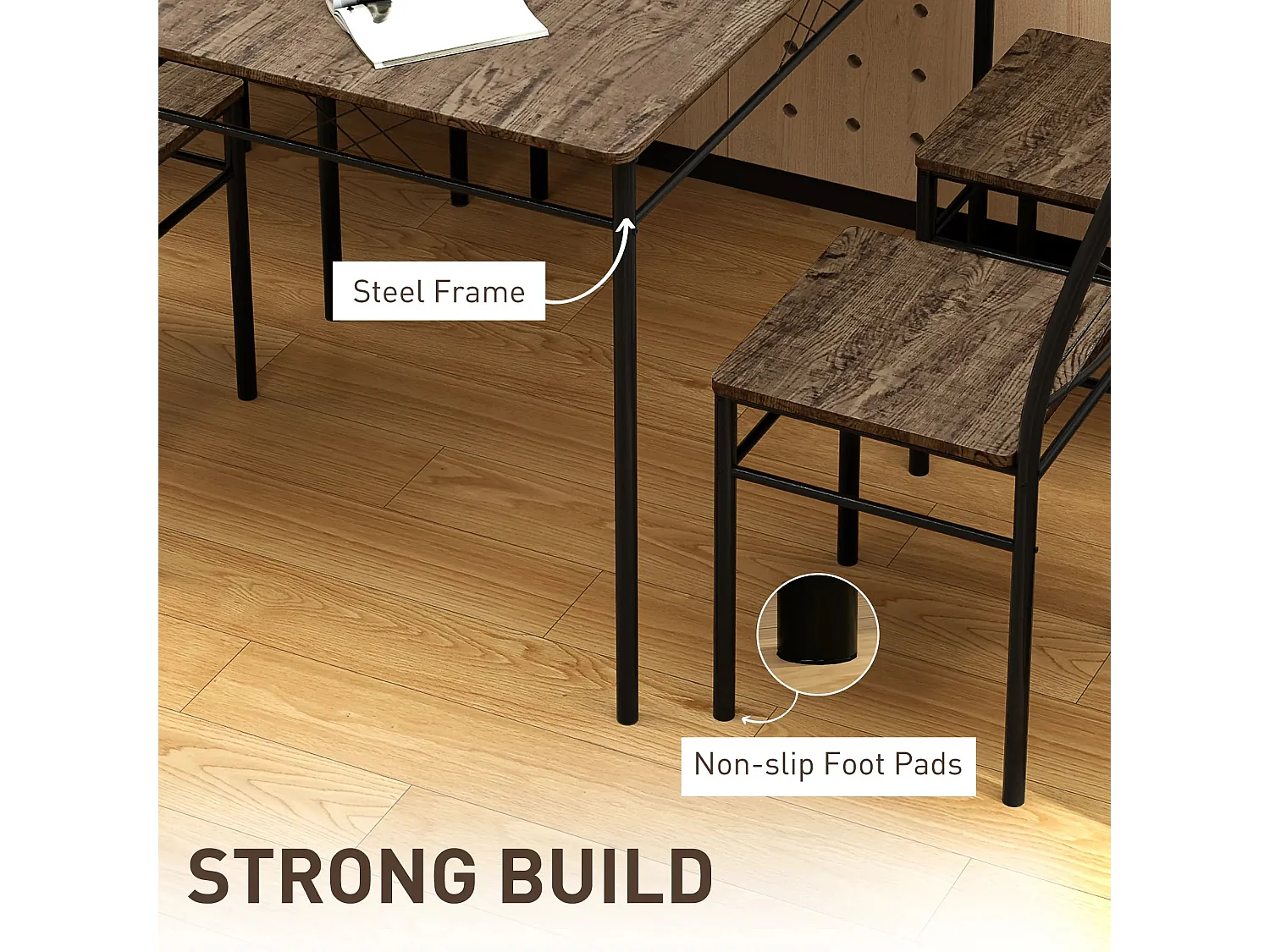 Birutte 5 Piece Oak Effect and Black Minimal Dining Set