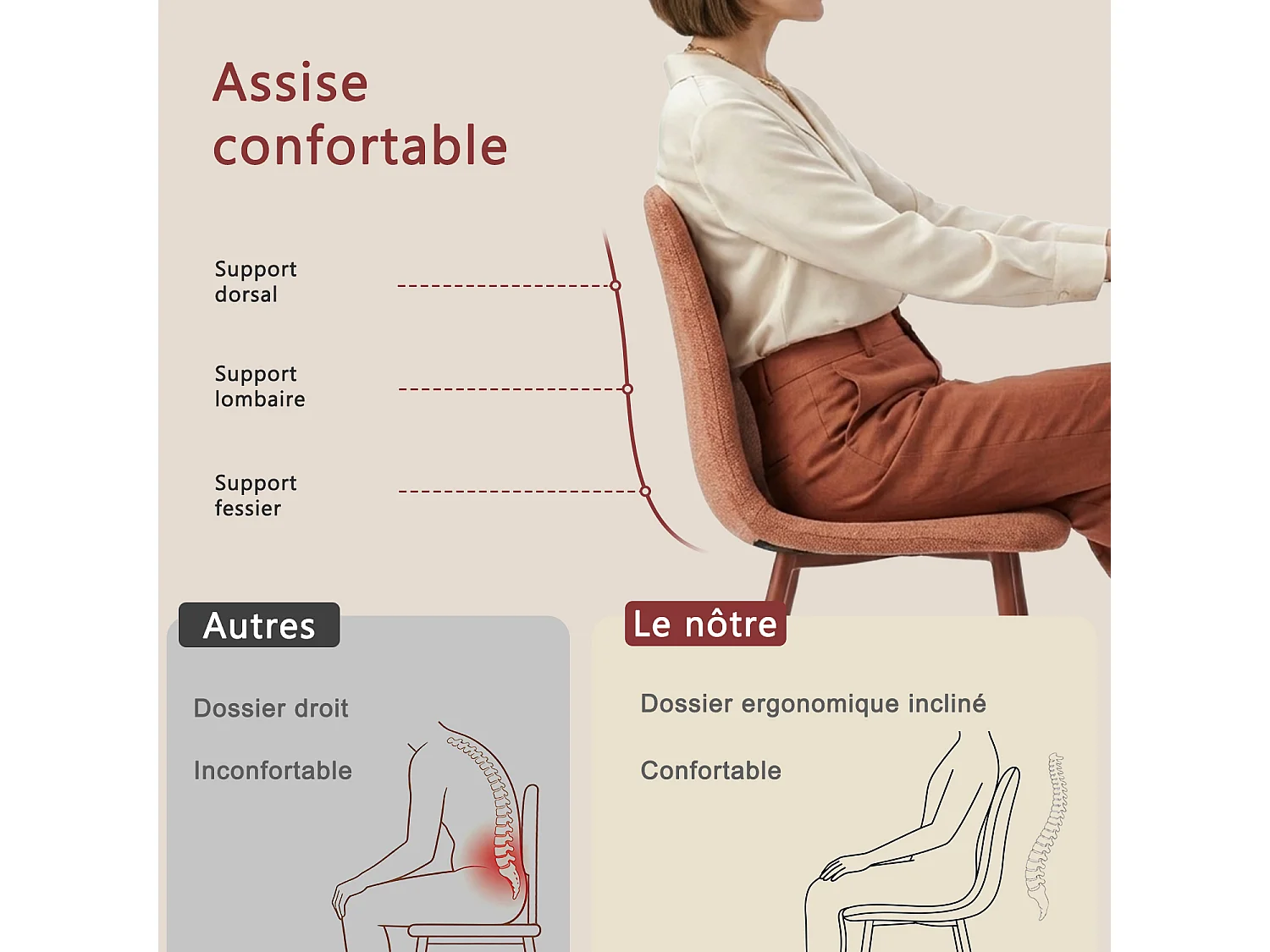 CLIFTOCHARLTON - Table à manger ronde de 80 cm laquée blanc avec pieds en métal blanc et 4 chaises en tissu brique