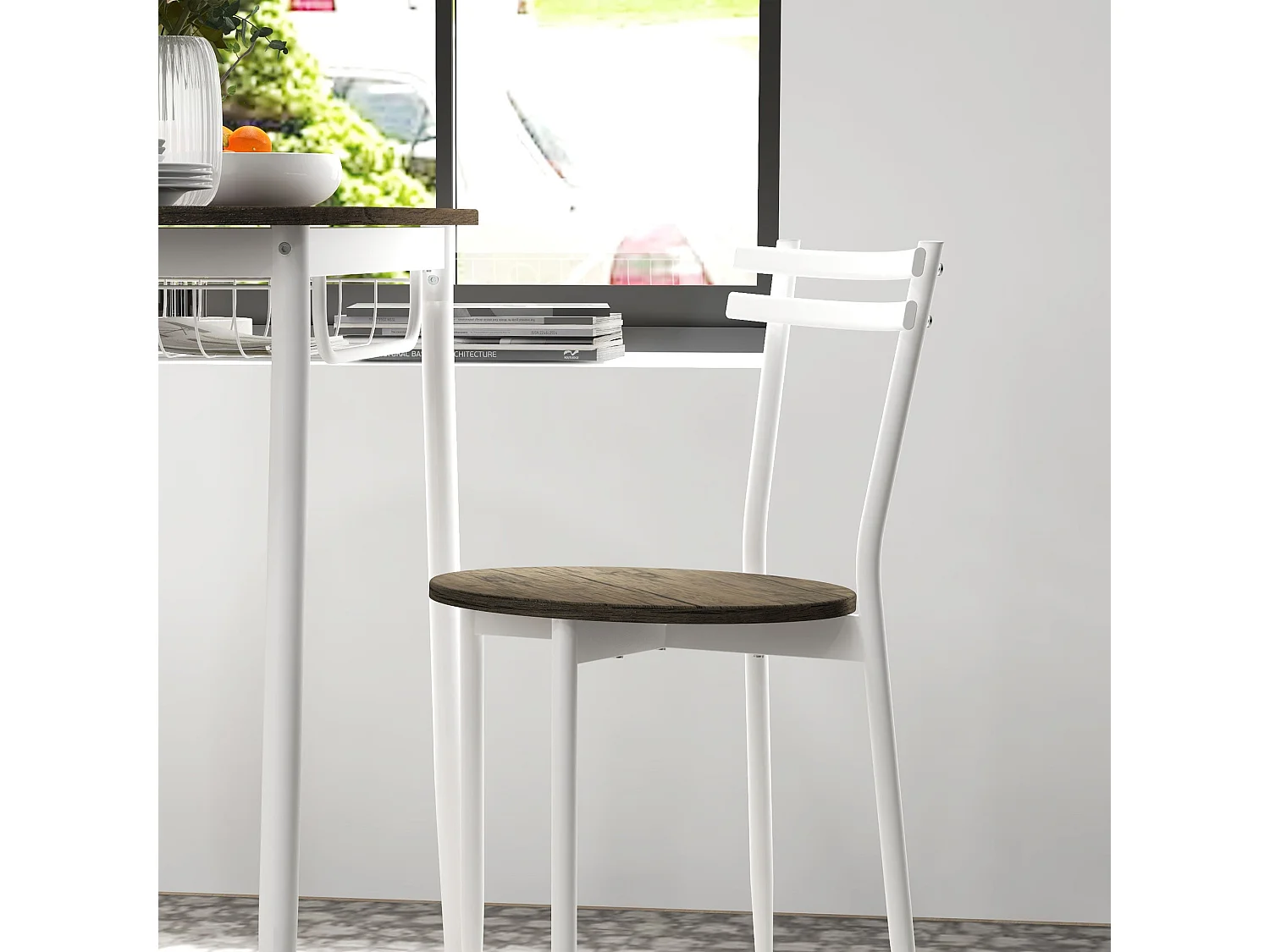 Naseva 3 Piece Oval Dining Set Natural MDF Top Steel Frame 2 Chairs Wire Shelf