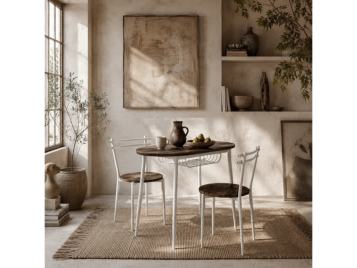 Naseva 3 Piece Oval Dining Set Natural MDF Top Steel Frame 2 Chairs Wire Shelf