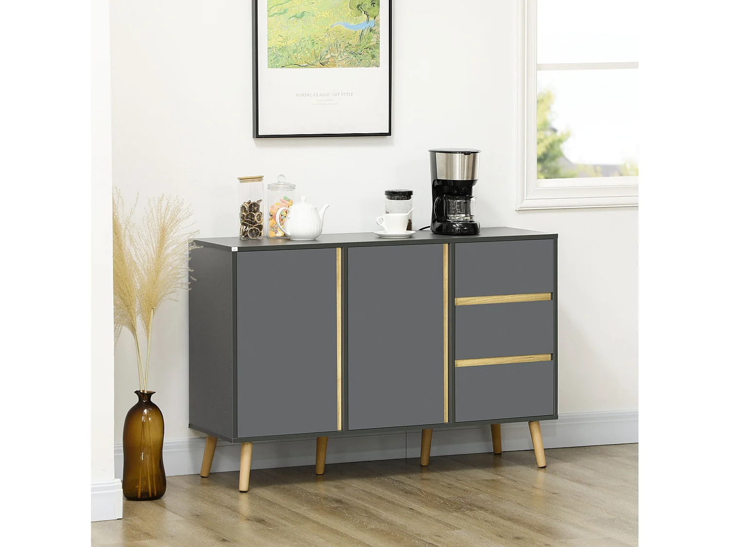 Sola Vela Sideboard Dark Grey 2 Doors 3 Drawers Adjustable Shelves