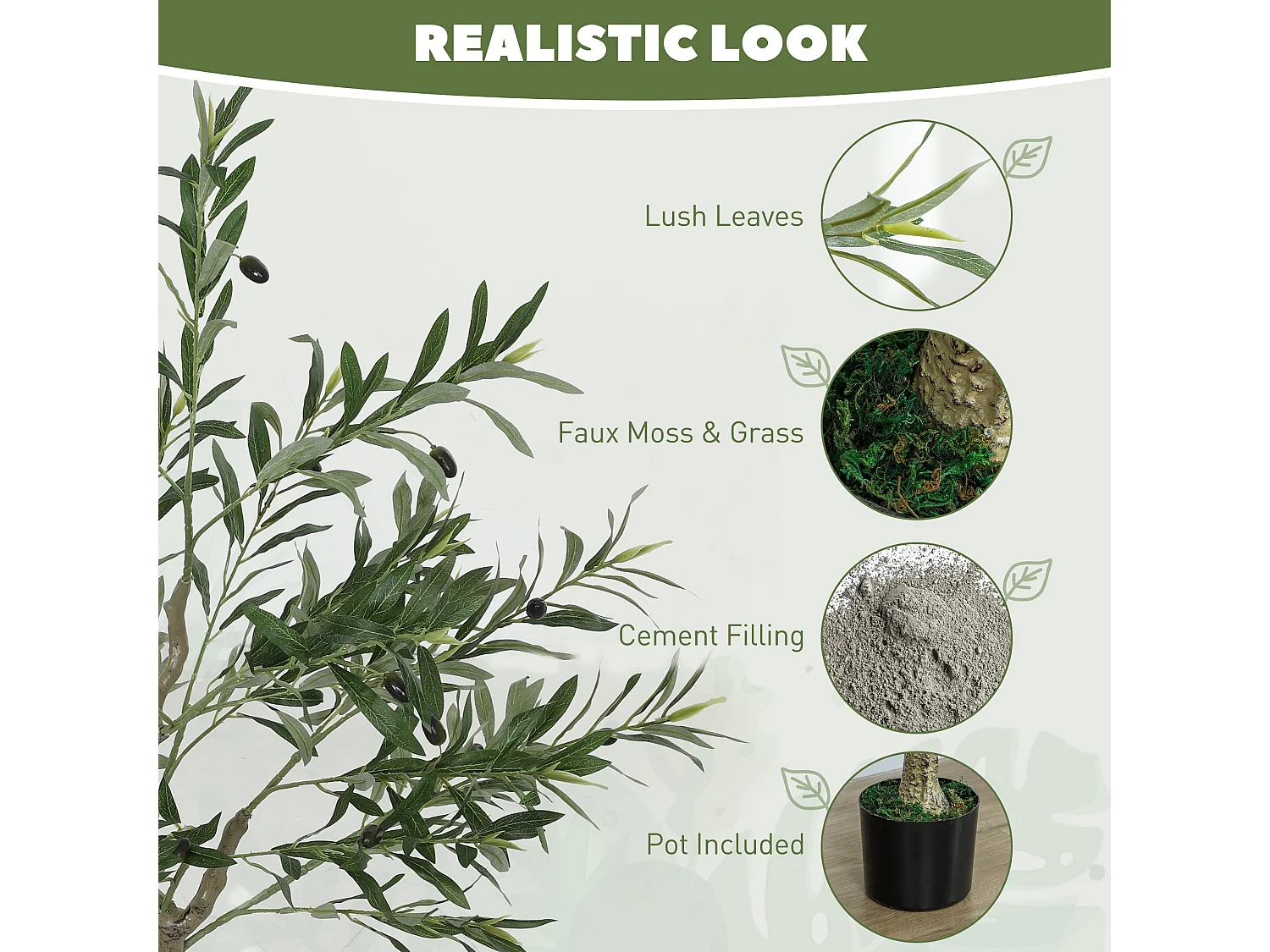 Pair of Artificial Olive Trees with Silk Style Leaves 120cm