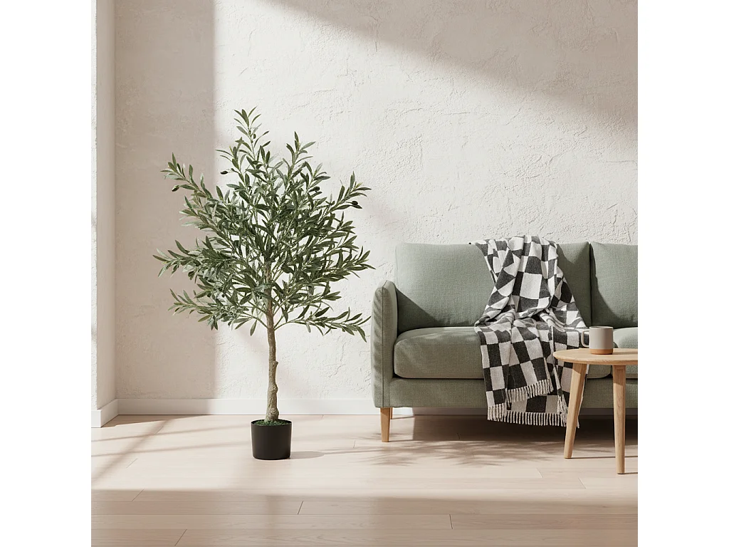 Pair of Artificial Olive Trees with Silk Style Leaves 120cm