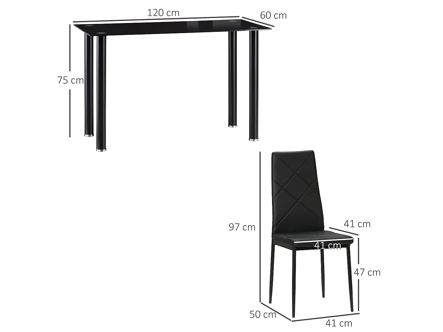 Zinelalo Modern 5 Piece Black Dining Set for 4