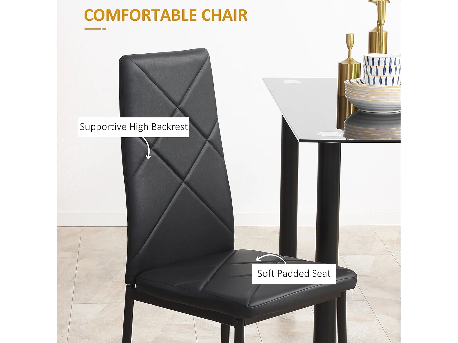 Zinelalo Modern 5 Piece Black Dining Set for 4