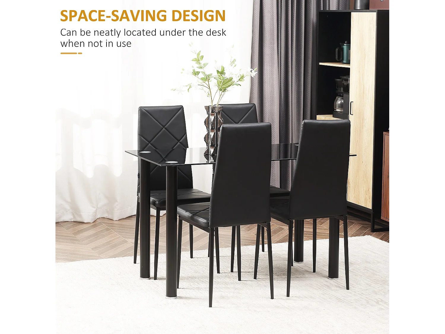 Zinelalo Modern 5 Piece Black Dining Set for 4