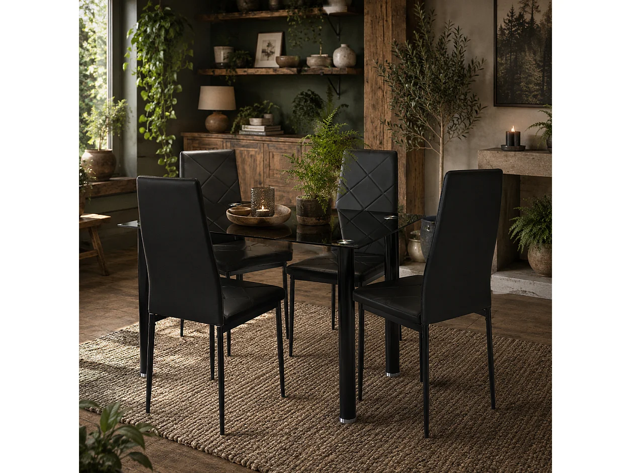 Zinelalo Modern 5 Piece Black Dining Set for 4