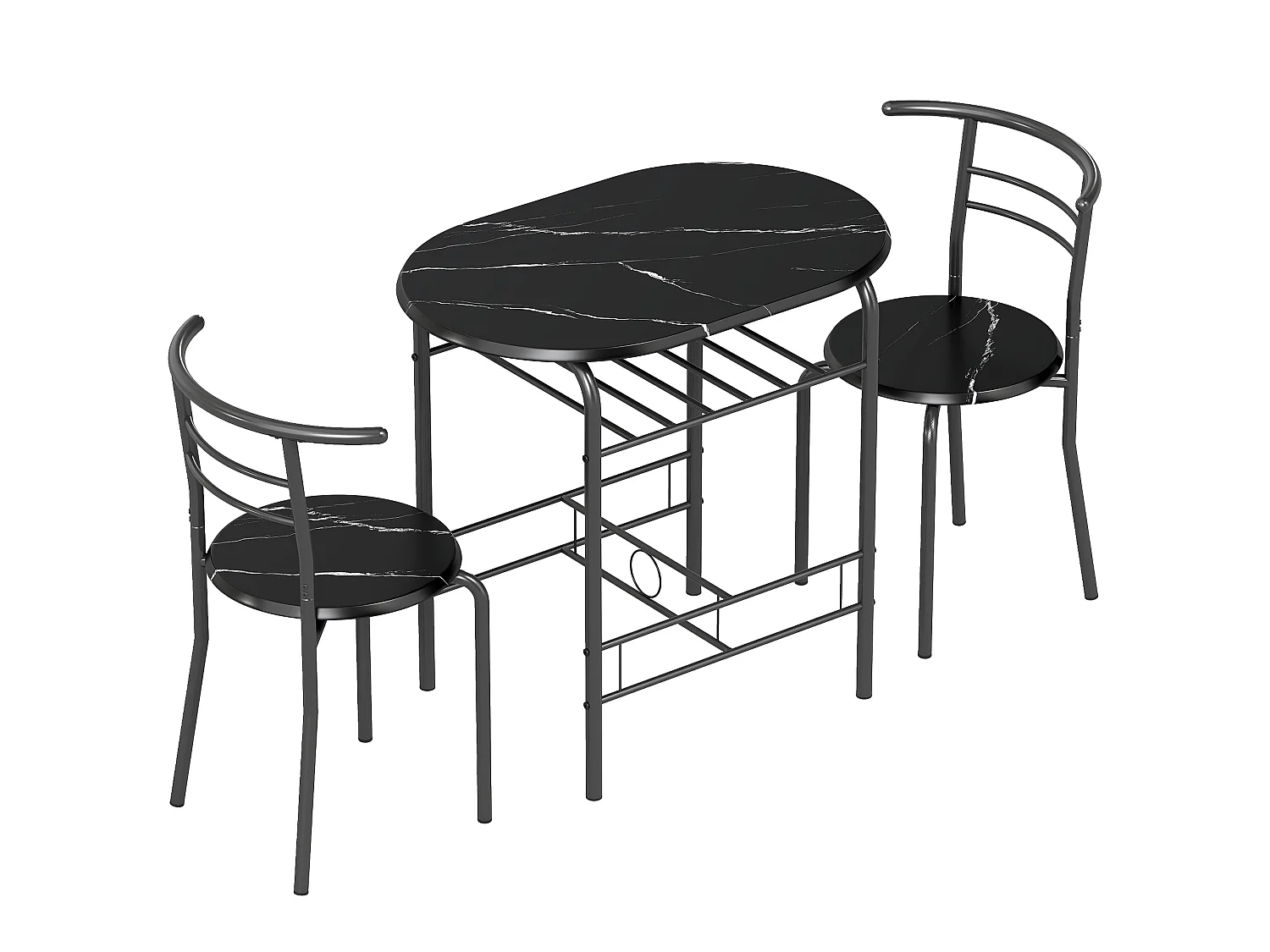 Tolo Black Compact 3 Piece Dining Set Marble Effect Table with 2 Chairs