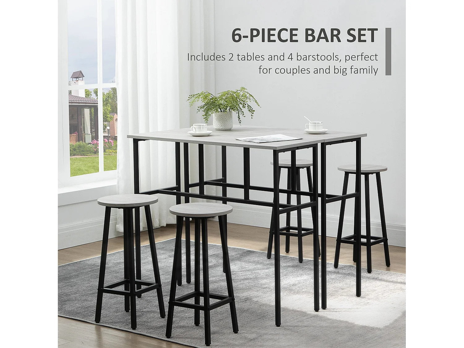 Lura Rika 6 Piece Grey Bar Dining Set 2 Tables and 4 Stools