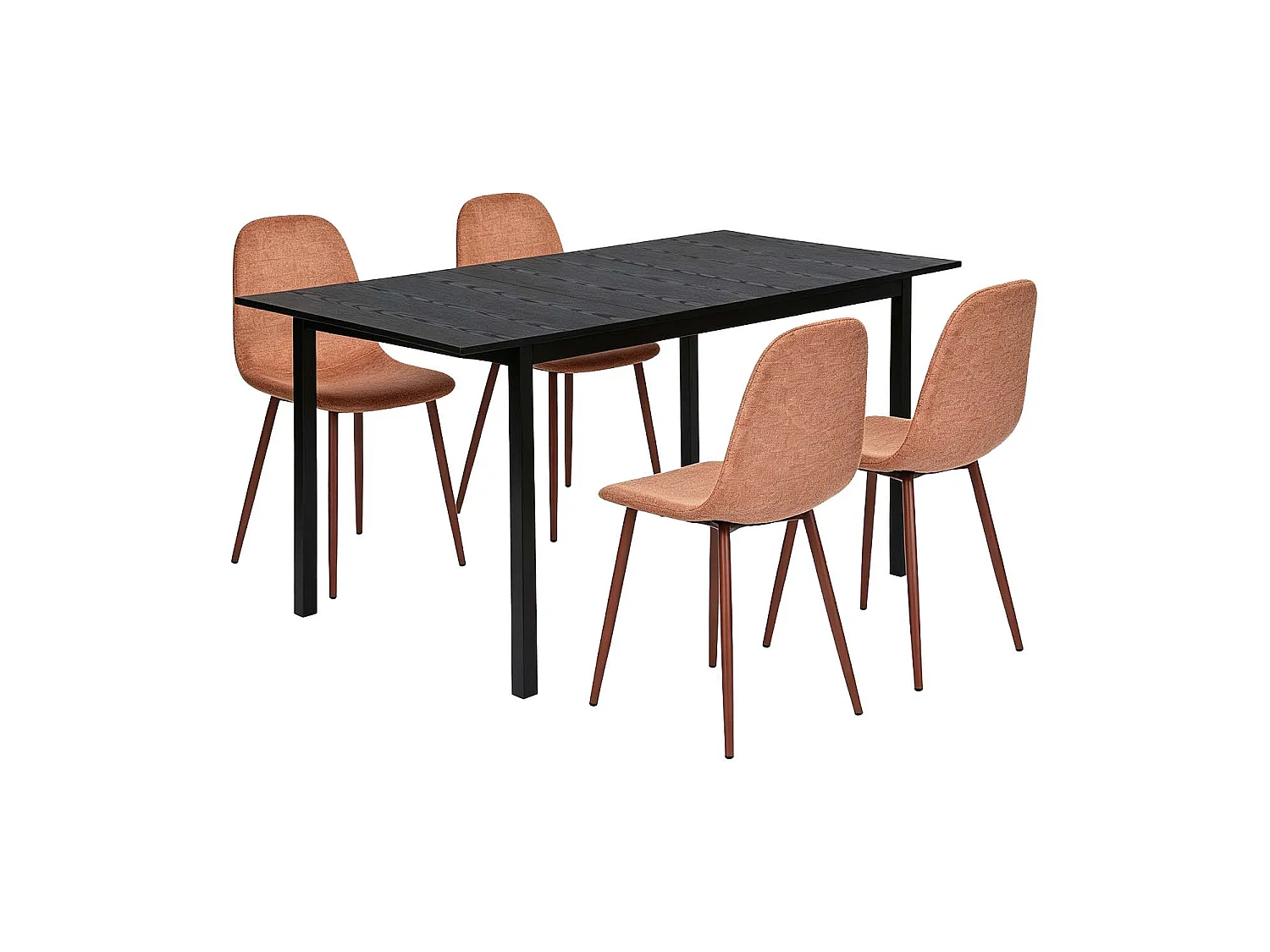 BARICHARLTON - Table à manger extensible 120-160 cm à rallonge papillon avec plateau noir et 4 chaises en tissu brique
