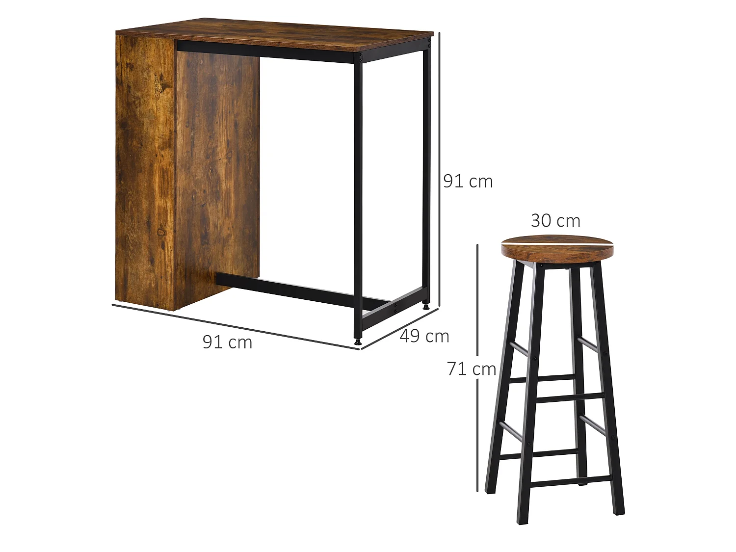 Vasori Industrial 3 Piece Bar Table Set with Storage Shelves