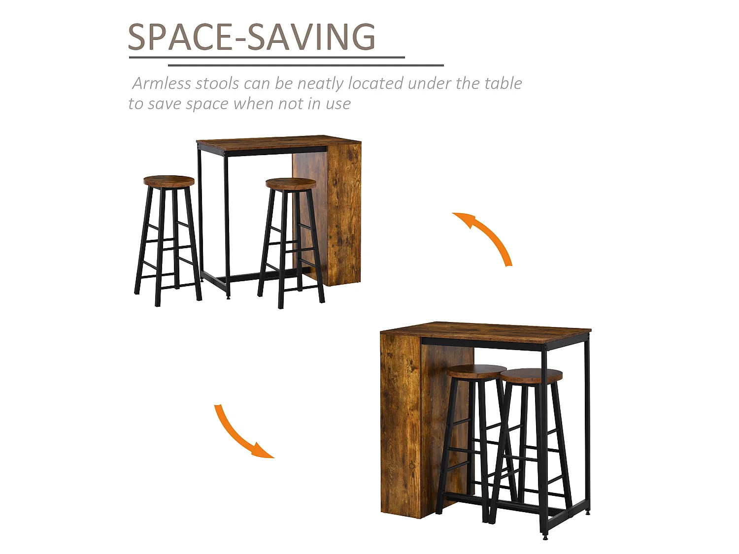Vasori Industrial 3 Piece Bar Table Set with Storage Shelves