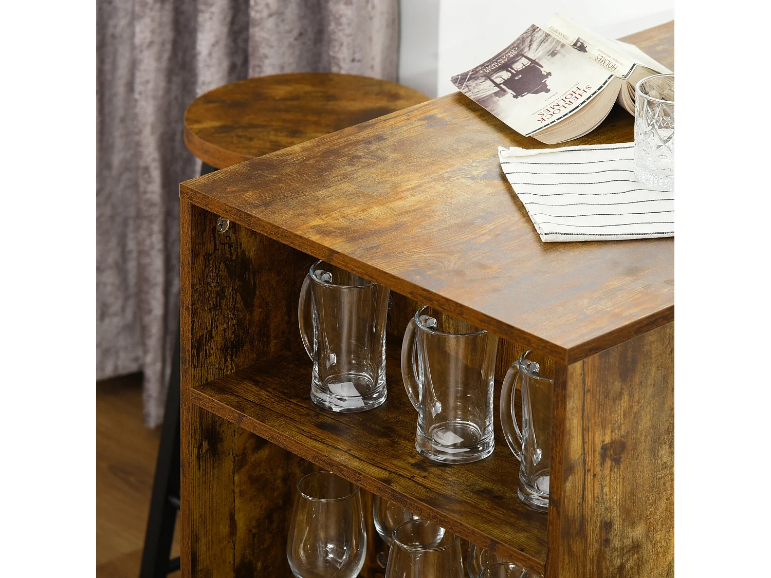 Vasori Industrial 3 Piece Bar Table Set with Storage Shelves