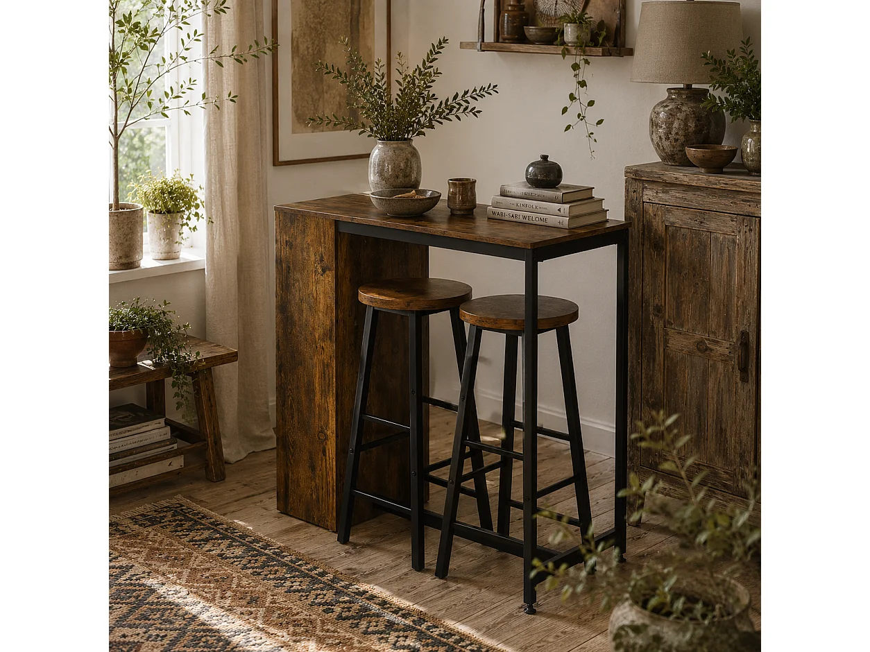 Vasori Industrial 3 Piece Bar Table Set with Storage Shelves