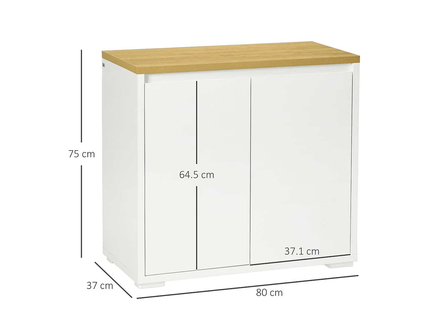Nofi Fael White and Natural Sideboard 2 Doors Adjustable Shelf Wood Effect Top