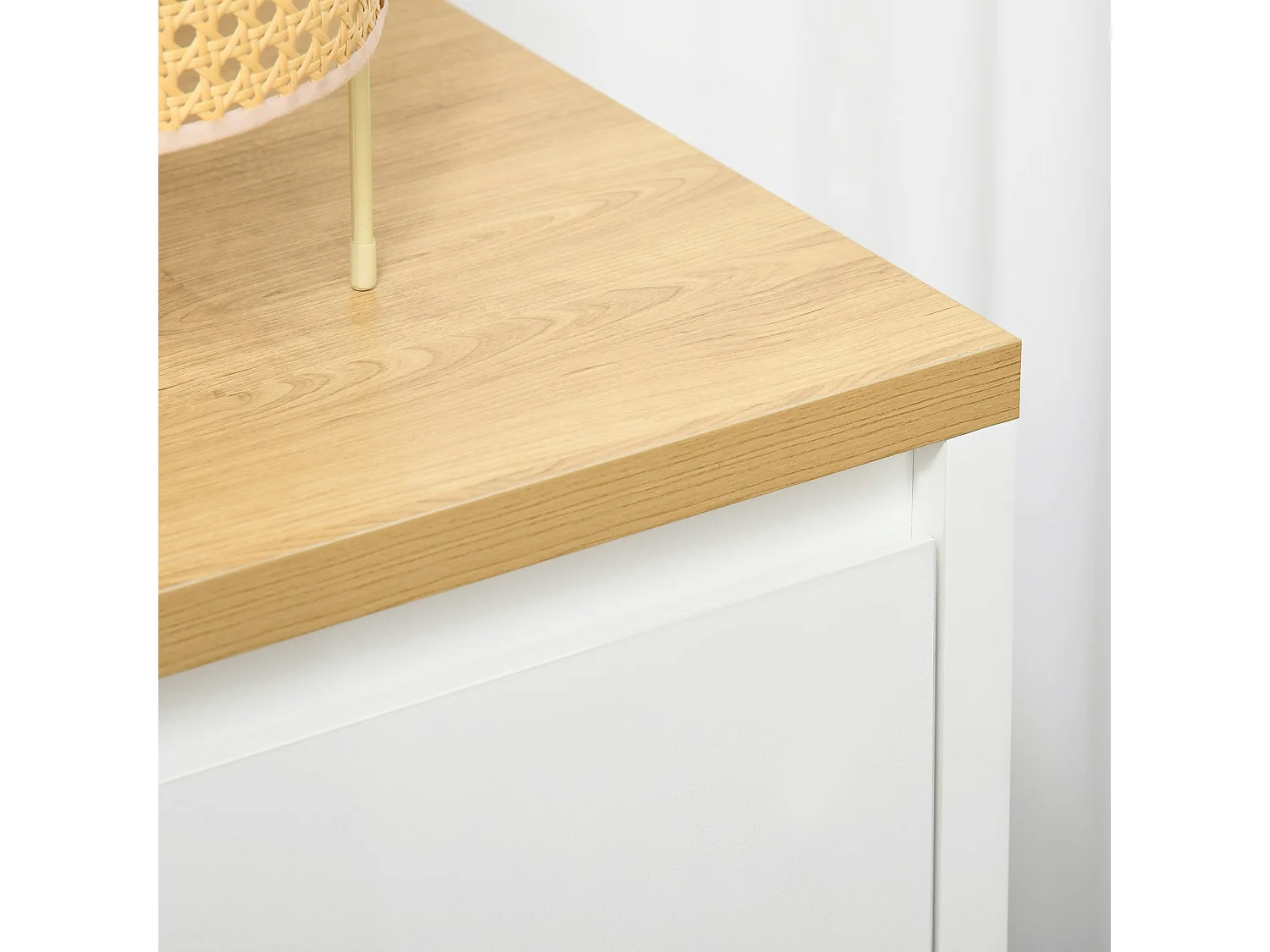 Nofi Fael White and Natural Sideboard 2 Doors Adjustable Shelf Wood Effect Top