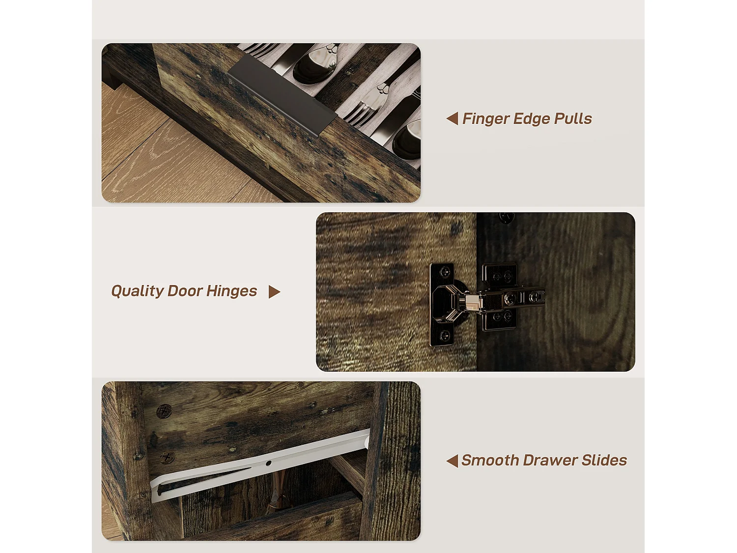 Nomano Rero Rustic Brown Industrial Sideboard 3 Doors 1 Drawer Adjustable Shelves