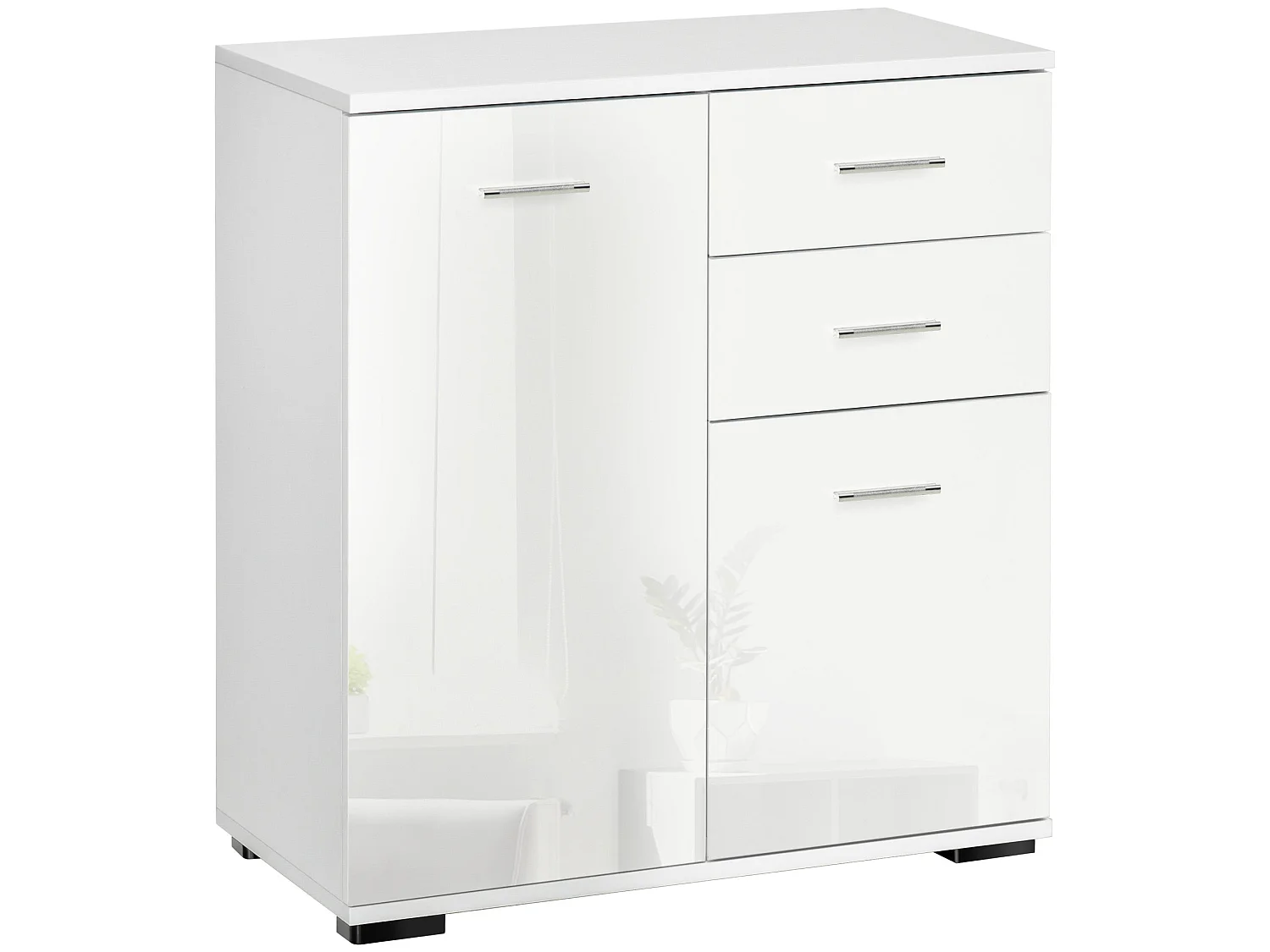 Lodino High Gloss White Sideboard 2 Drawers 2 Doors Adjustable Shelves