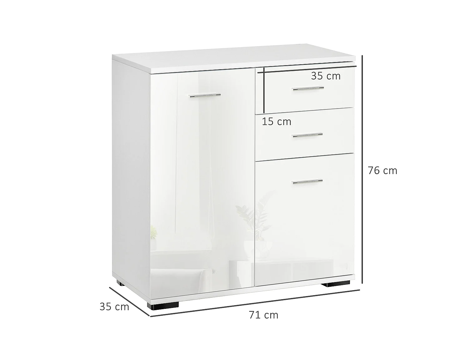 Lodino High Gloss White Sideboard 2 Drawers 2 Doors Adjustable Shelves