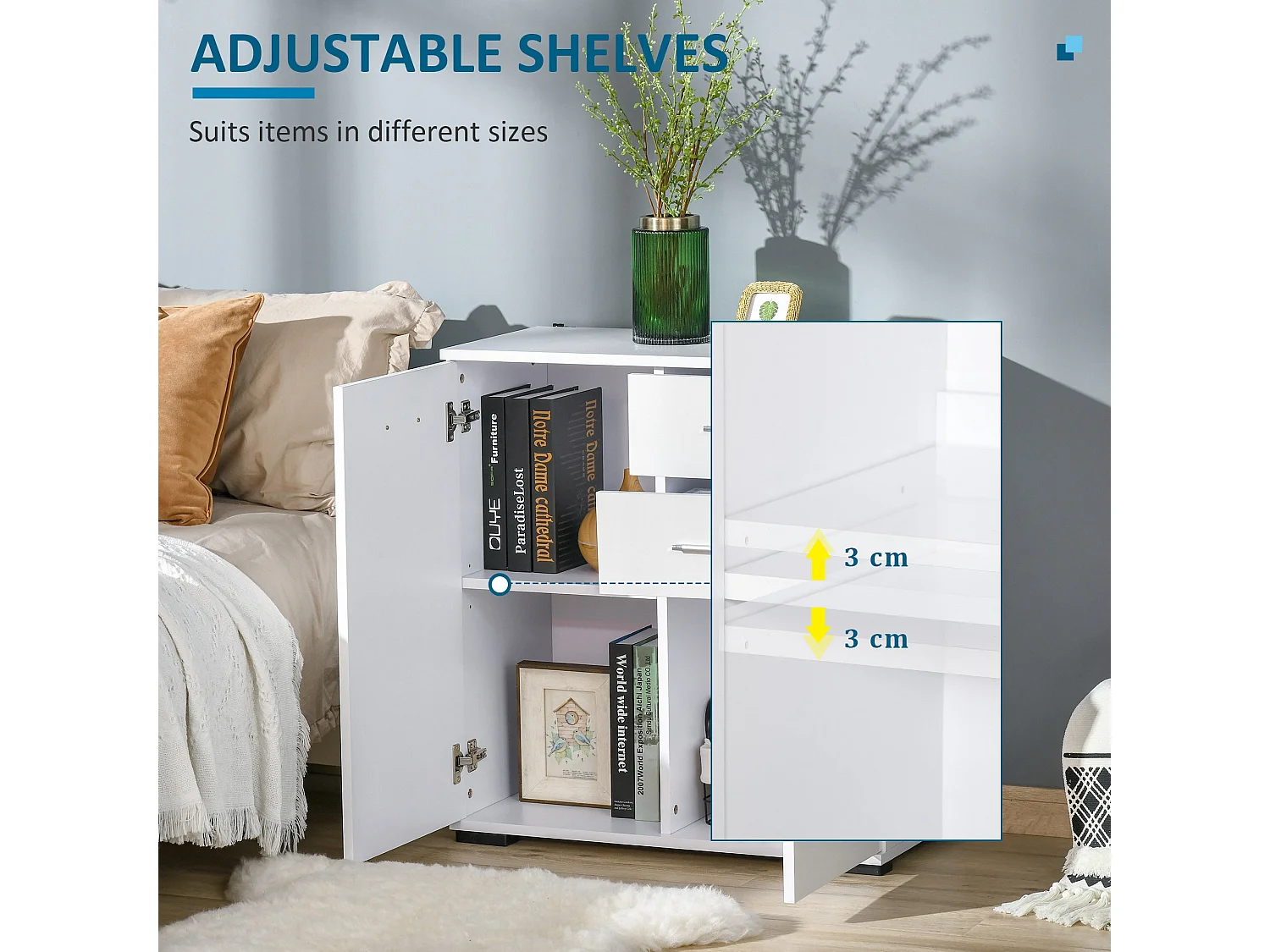 Lodino High Gloss White Sideboard 2 Drawers 2 Doors Adjustable Shelves