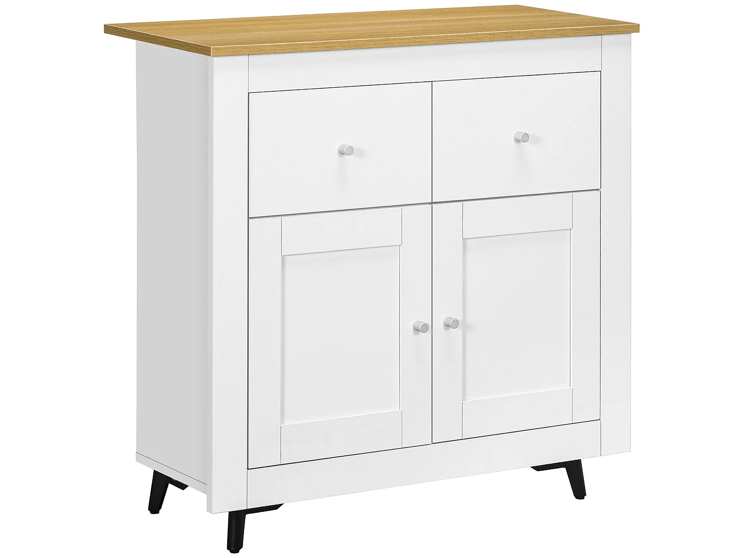 Dielro Farmhouse Sideboard White with Natural Wood Effect Top 2 Doors and 2 Drawers
